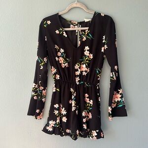 Black Floral Romper Small Womens